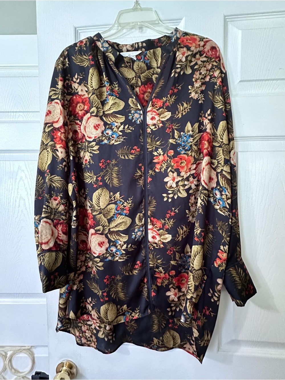 H&M Black Floral Button-Front Top with Multicolor Blooms